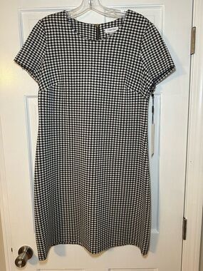 Calvin Klein Black & White Gingham Midi Shift Dress